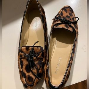 New Talbots cheetah calf hair flats with bow